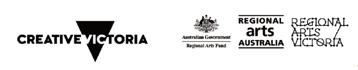 Creative Victoria logo, Regional Arts fund logo and Regional Arts Victoria logo